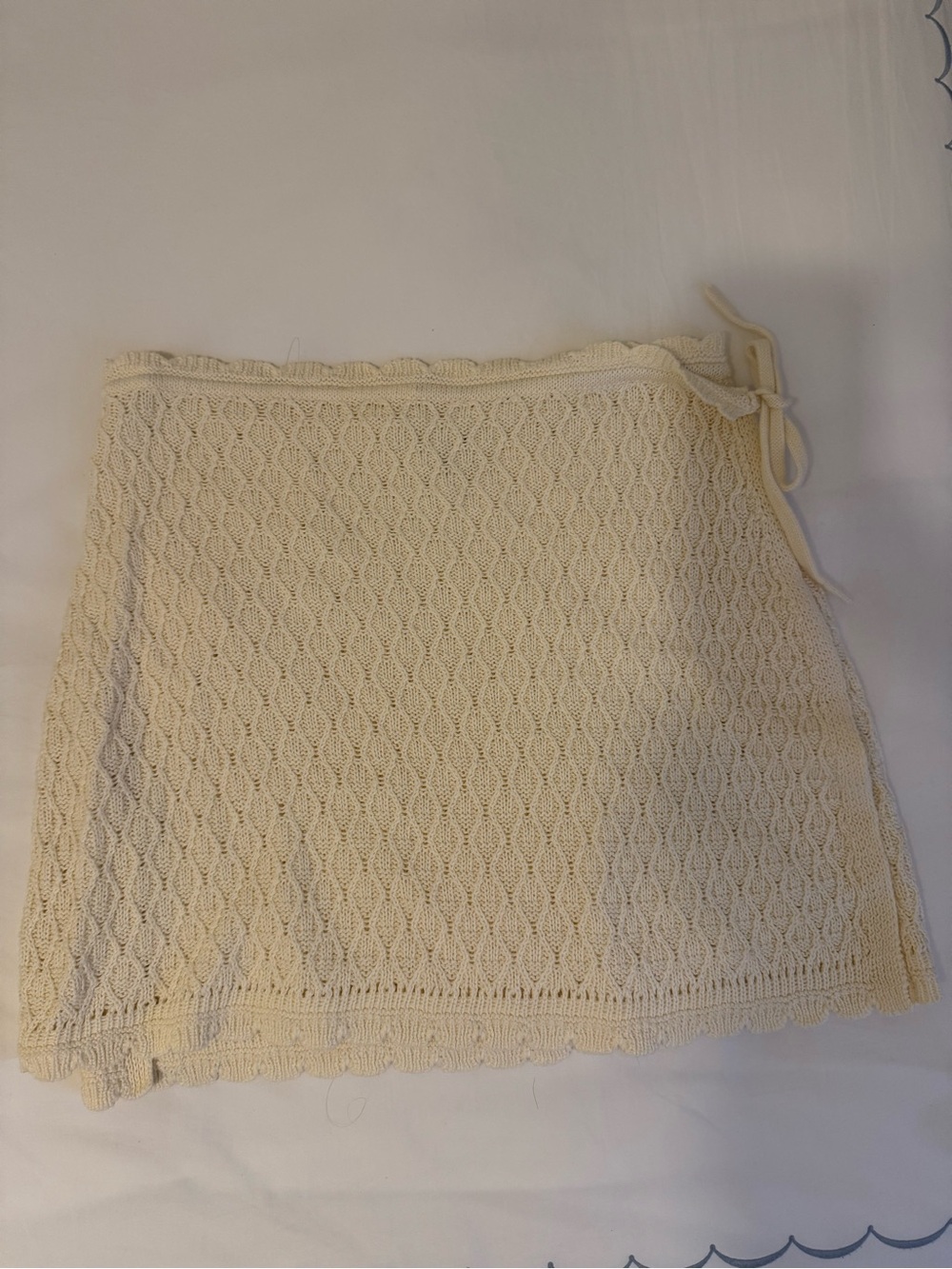 Light Cream Knit Mini Wrap Skirt